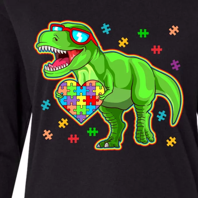 Dinosaur Autism Awareness Puzzle Piece Gift Womens Cotton Relaxed Long Sleeve T-Shirt