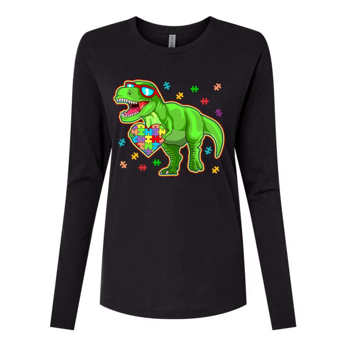 Dinosaur Autism Awareness Puzzle Piece Gift Womens Cotton Relaxed Long Sleeve T-Shirt