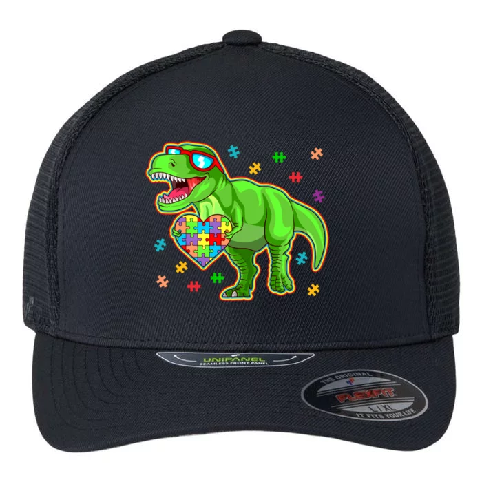 Dinosaur Autism Awareness Puzzle Piece Gift Flexfit Unipanel Trucker Cap