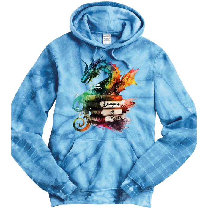 Dragons And Books Watercolor Fantasy Dragon Lover Theme Tie Dye Hoodie