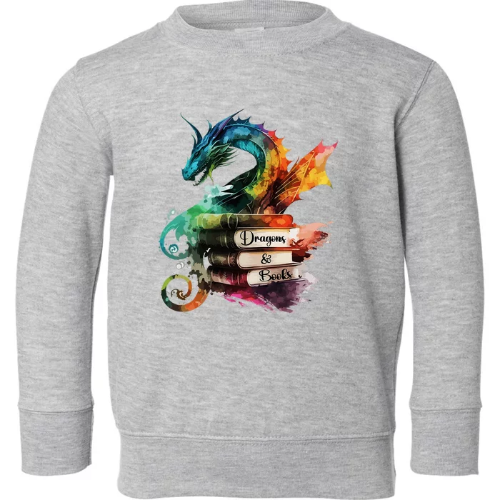 Dragons And Books Watercolor Fantasy Dragon Lover Theme Toddler Sweatshirt