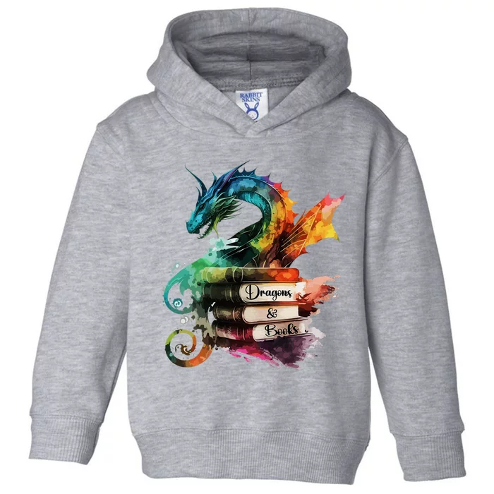 Dragons And Books Watercolor Fantasy Dragon Lover Theme Toddler Hoodie