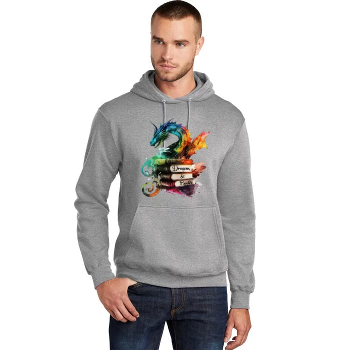 Dragons And Books Watercolor Fantasy Dragon Lover Theme Tall Hoodie