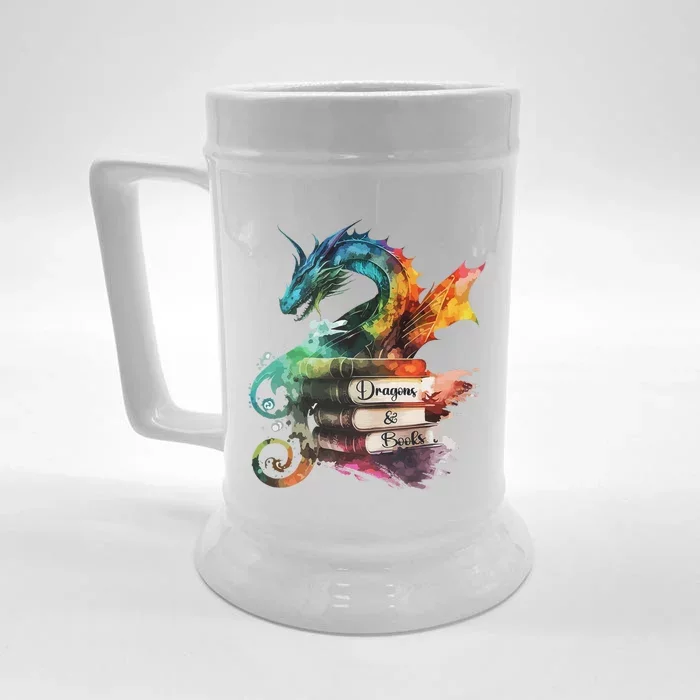 Dragons And Books Watercolor Fantasy Dragon Lover Theme Front & Back Beer Stein