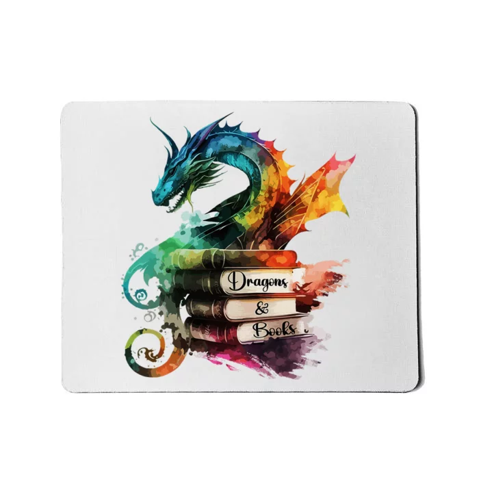 Dragons And Books Watercolor Fantasy Dragon Lover Theme Mousepad