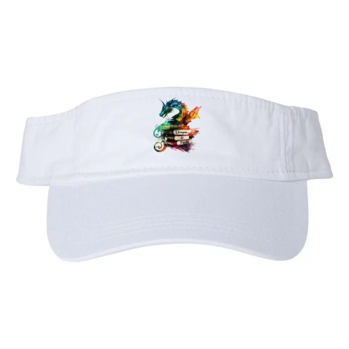 Dragons And Books Watercolor Fantasy Dragon Lover Theme Valucap Bio-Washed Visor