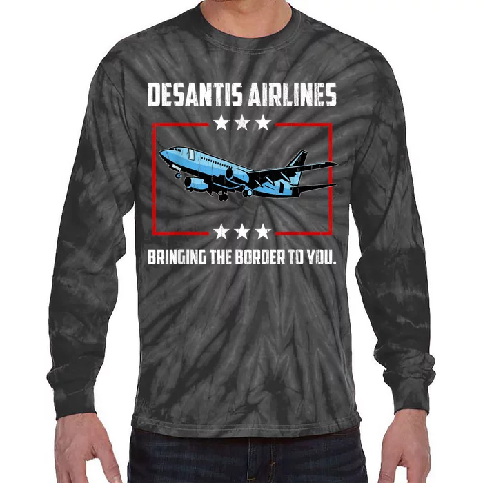 Desantis Airlines Bringing The Border To You Retro USA Flag Tie-Dye Long Sleeve Shirt