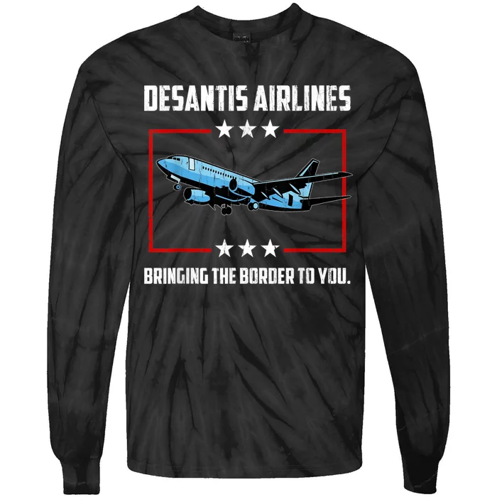 Desantis Airlines Bringing The Border To You Retro USA Flag Tie-Dye Long Sleeve Shirt