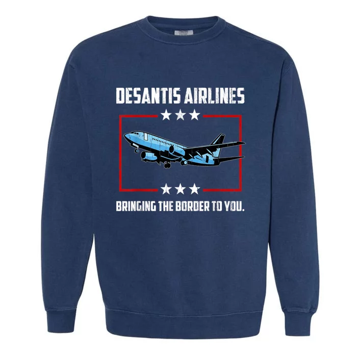 Desantis Airlines Bringing The Border To You Retro USA Flag Garment-Dyed Sweatshirt