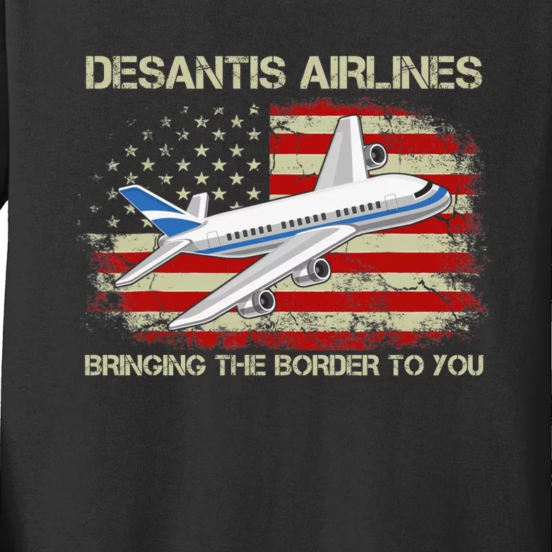 DeSantis Airlines Bringing The Border To You Funny DeSantis Kids Long Sleeve Shirt