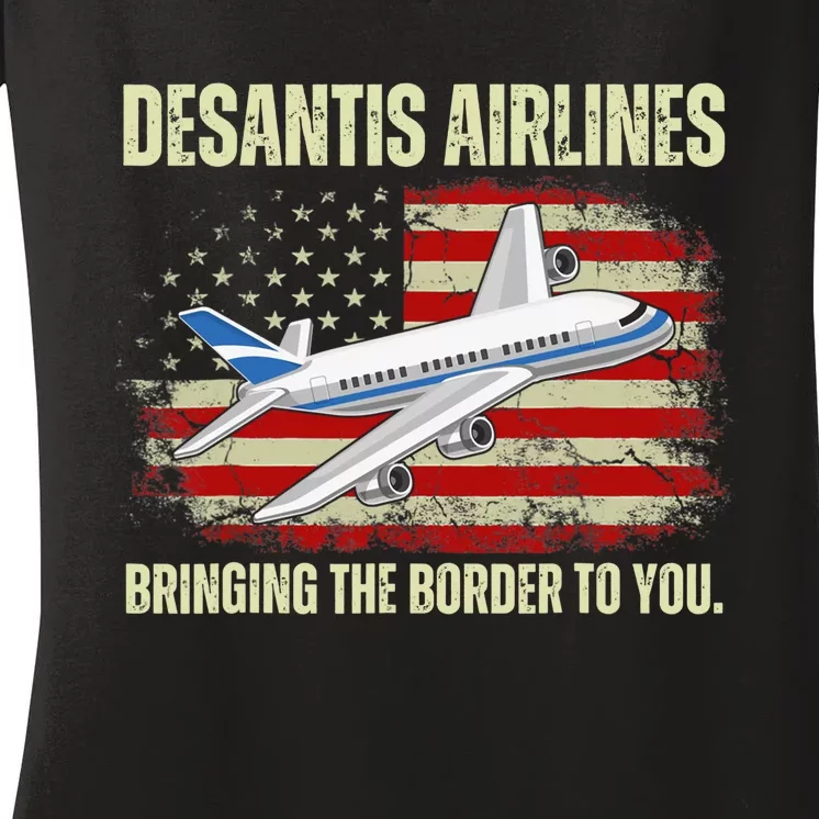 DeSantis Airlines Bringing The Border To You Funny DeSantis Women's V-Neck T-Shirt