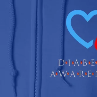 Diabetes Awareness Blue Ribbon Diabetic Cool Gift Full Zip Hoodie