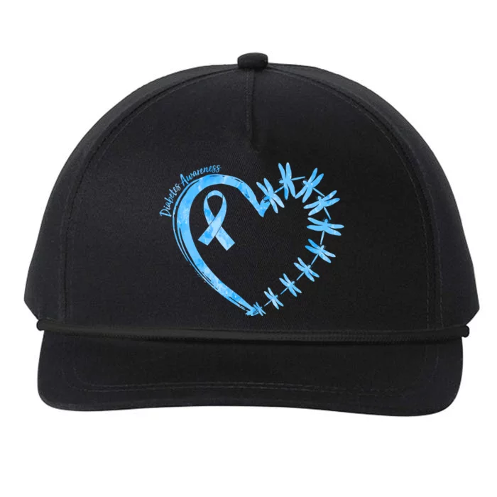 Diabetes Awareness Blue Dragonfly Ribbon Heart Snapback Five-Panel Rope Hat