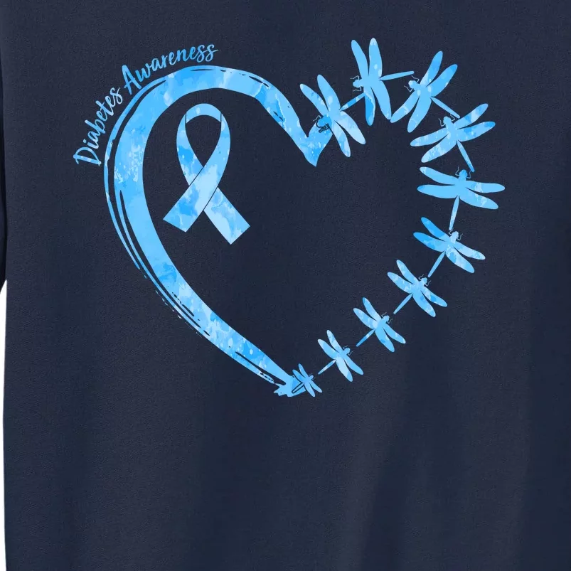 Diabetes Awareness Blue Dragonfly Ribbon Heart Tall Sweatshirt