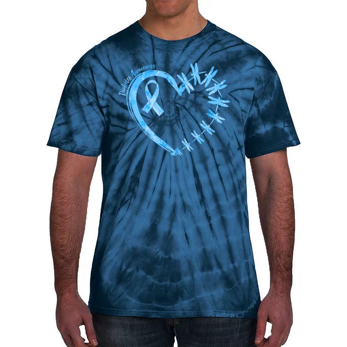 Diabetes Awareness Blue Dragonfly Ribbon Heart Tie-Dye T-Shirt