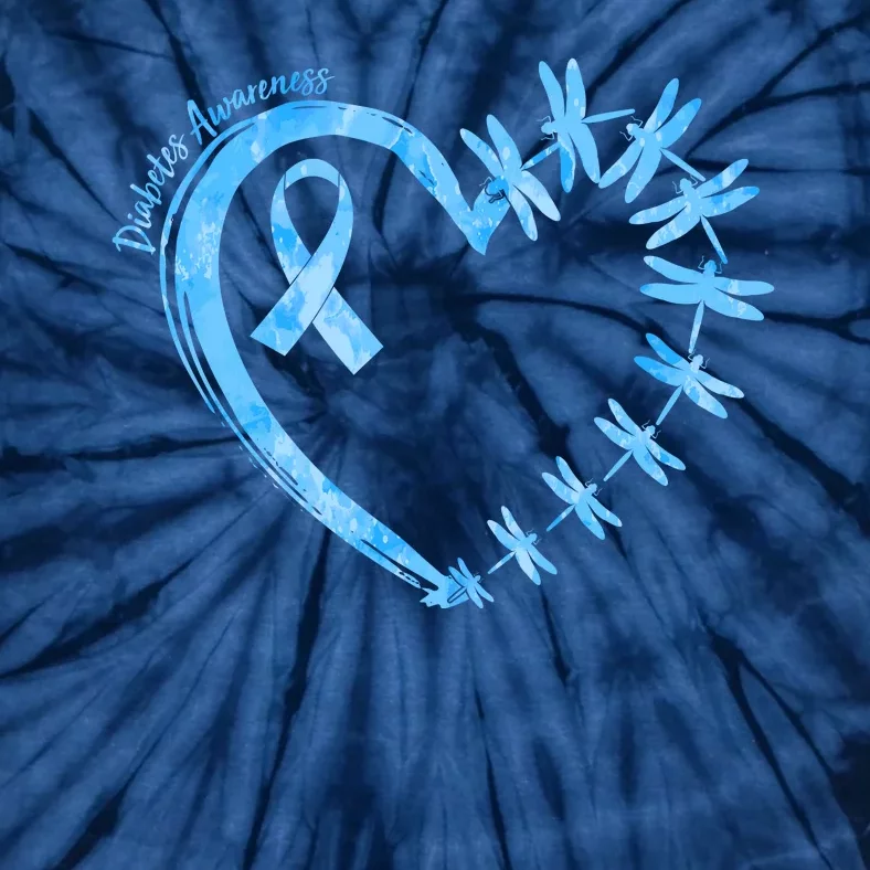 Diabetes Awareness Blue Dragonfly Ribbon Heart Tie-Dye T-Shirt