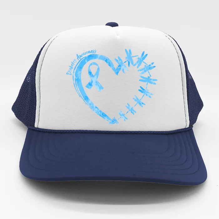 Diabetes Awareness Blue Dragonfly Ribbon Heart Trucker Hat