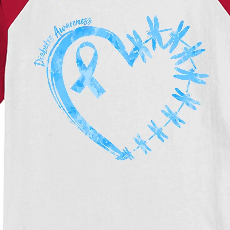 Diabetes Awareness Blue Dragonfly Ribbon Heart Kids Colorblock Raglan Jersey