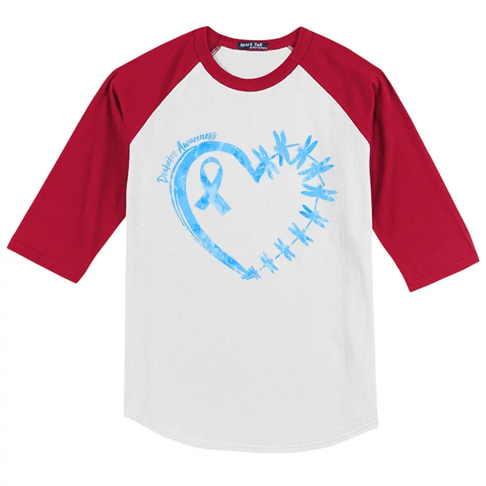 Diabetes Awareness Blue Dragonfly Ribbon Heart Kids Colorblock Raglan Jersey