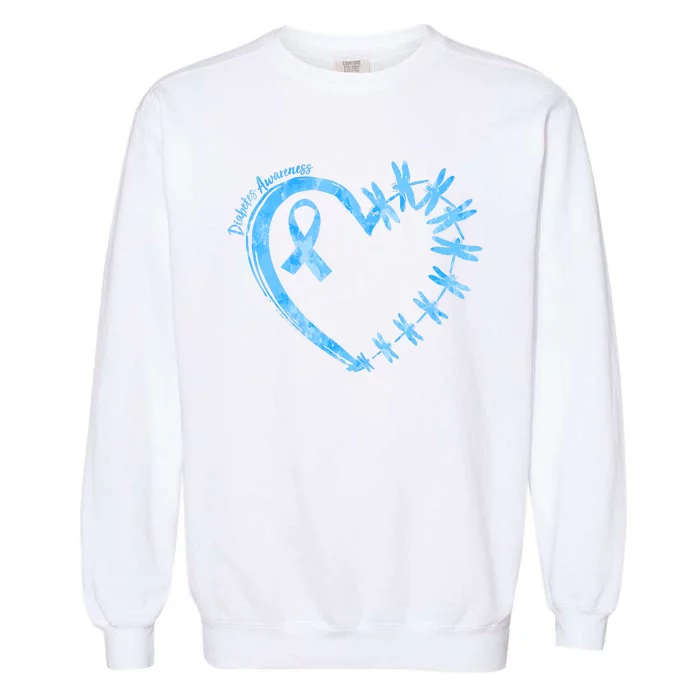 Diabetes Awareness Blue Dragonfly Ribbon Heart Garment-Dyed Sweatshirt