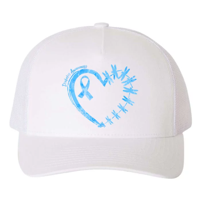 Diabetes Awareness Blue Dragonfly Ribbon Heart Yupoong Adult 5-Panel Trucker Hat