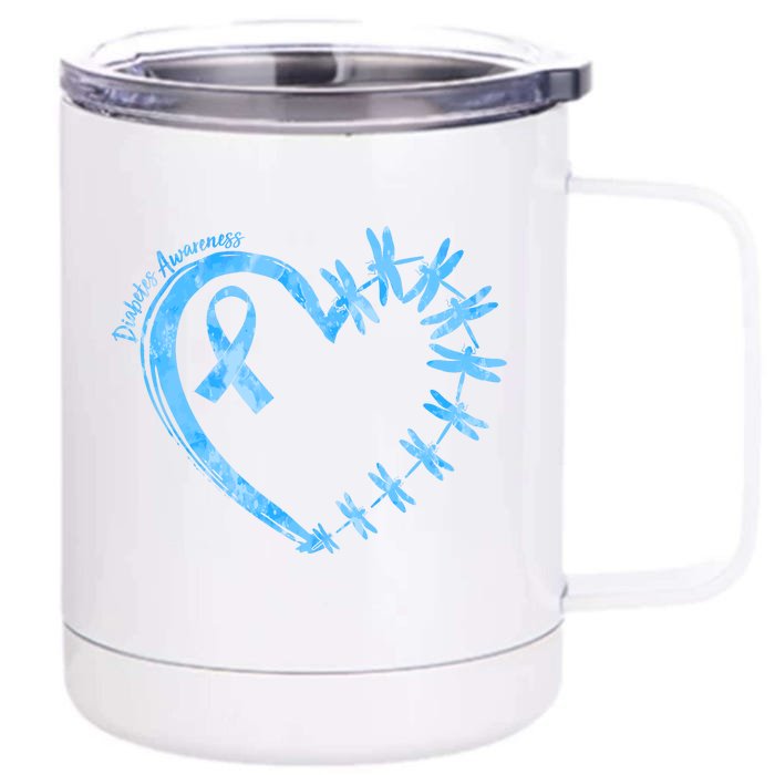 Diabetes Awareness Blue Dragonfly Ribbon Heart Front & Back 12oz Stainless Steel Tumbler Cup