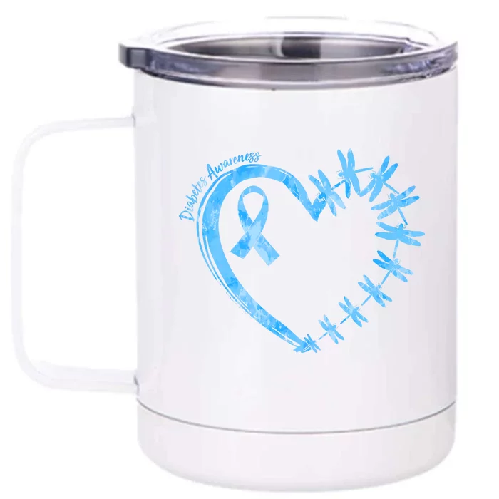 Diabetes Awareness Blue Dragonfly Ribbon Heart Front & Back 12oz Stainless Steel Tumbler Cup