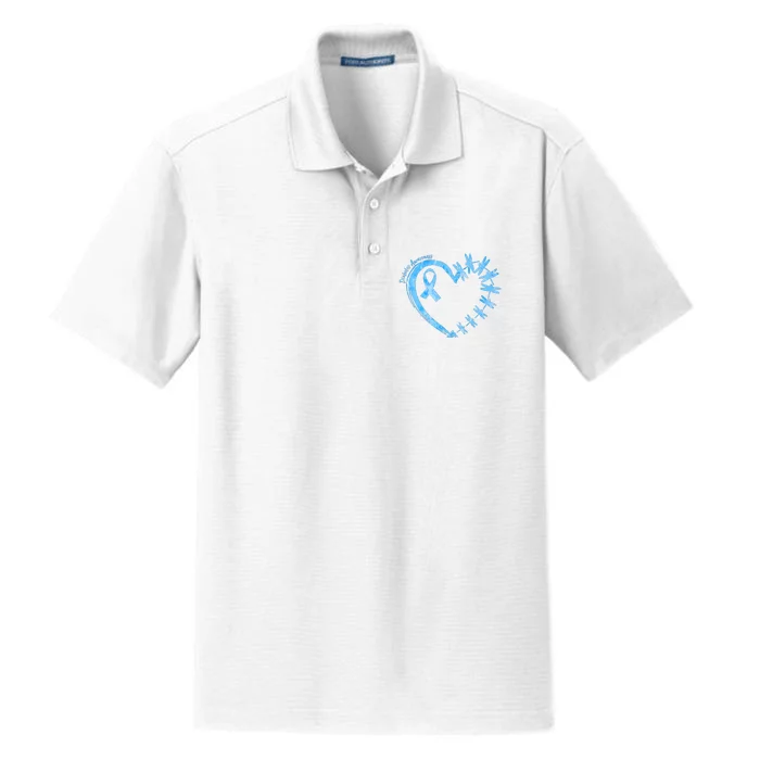 Diabetes Awareness Blue Dragonfly Ribbon Heart Dry Zone Grid Performance Polo