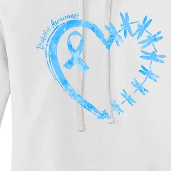 Diabetes Awareness Blue Dragonfly Ribbon Heart Women's Pullover Hoodie