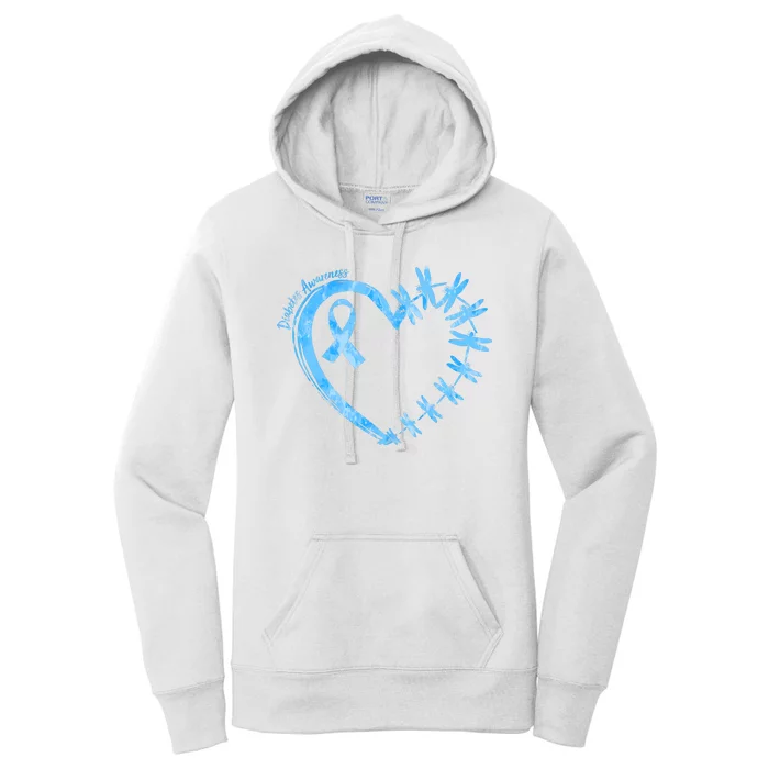 Diabetes Awareness Blue Dragonfly Ribbon Heart Women's Pullover Hoodie