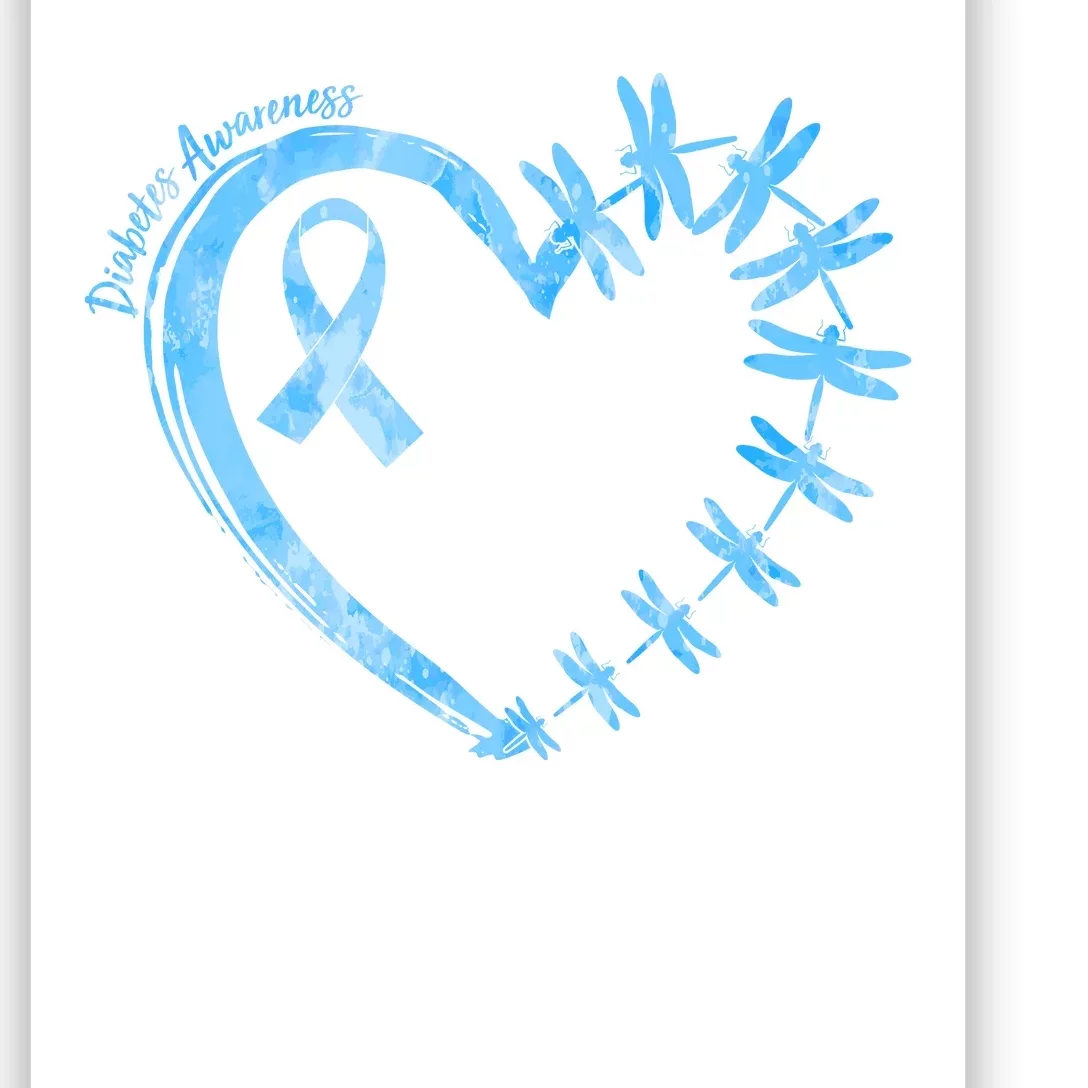 Diabetes Awareness Blue Dragonfly Ribbon Heart Poster