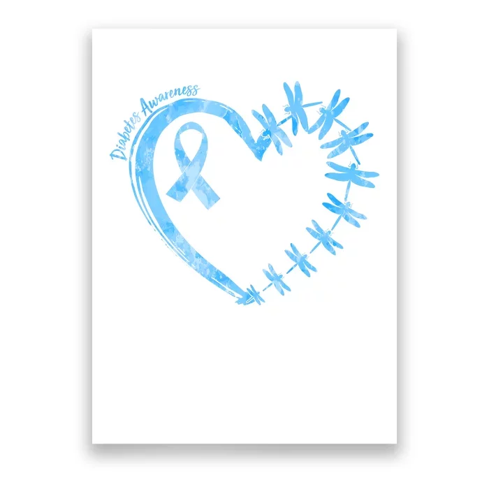 Diabetes Awareness Blue Dragonfly Ribbon Heart Poster