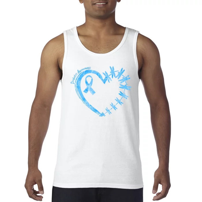 Diabetes Awareness Blue Dragonfly Ribbon Heart Tank Top