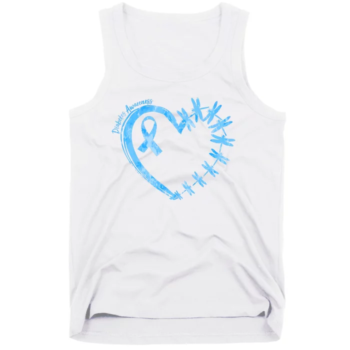 Diabetes Awareness Blue Dragonfly Ribbon Heart Tank Top