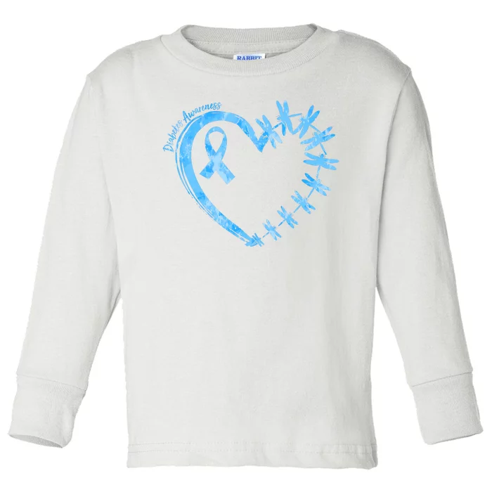 Diabetes Awareness Blue Dragonfly Ribbon Heart Toddler Long Sleeve Shirt