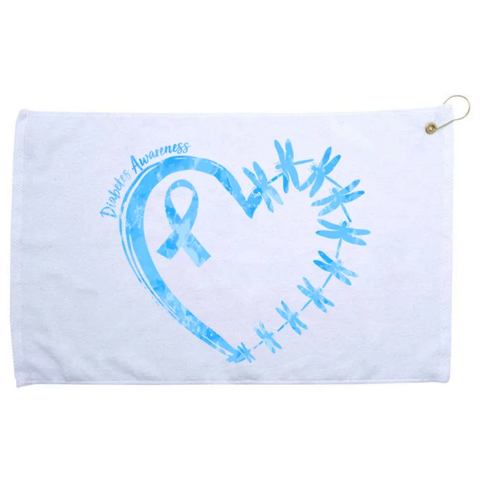 Diabetes Awareness Blue Dragonfly Ribbon Heart Grommeted Golf Towel