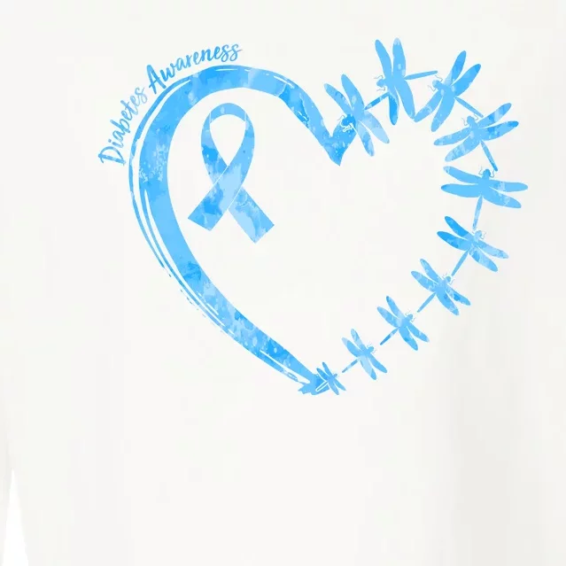 Diabetes Awareness Blue Dragonfly Ribbon Heart Cropped Pullover Crew