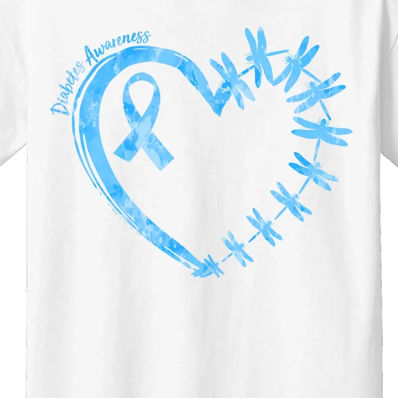 Diabetes Awareness Blue Dragonfly Ribbon Heart Kids T-Shirt