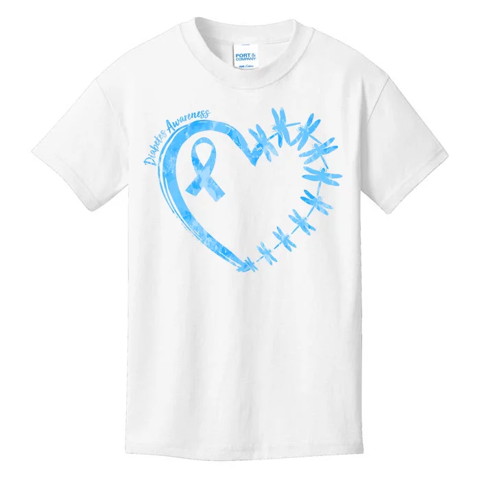 Diabetes Awareness Blue Dragonfly Ribbon Heart Kids T-Shirt