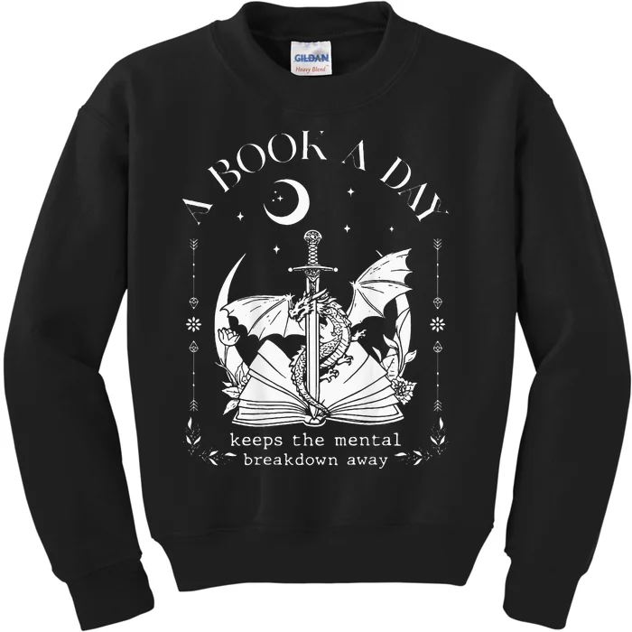 Dragon A Book A Day Keep The Mental Breakdown Away On Back Kids Sweatshirt