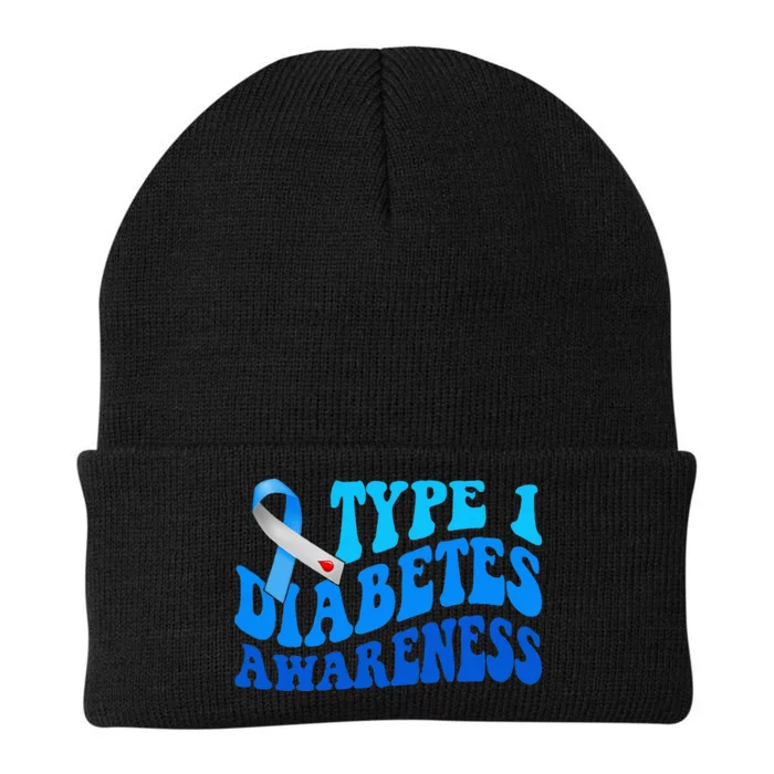 Diabetes Awareness Blue Ribbon T1D Warrior Knit Cap Winter Beanie