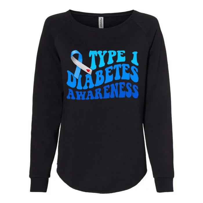 Diabetes Awareness Blue Ribbon T1D Warrior Womens California Wash Sweatshirt