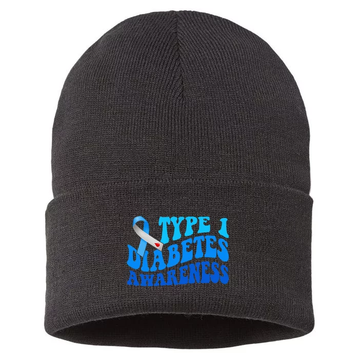 Diabetes Awareness Blue Ribbon T1D Warrior Sustainable Knit Beanie