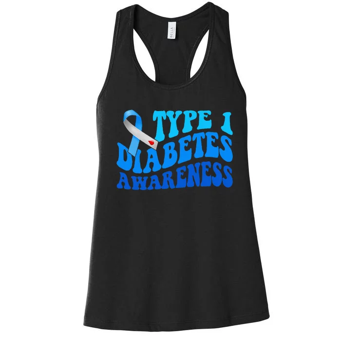 Diabetes Awareness Blue Ribbon T1D Warrior Women's Racerback Tank