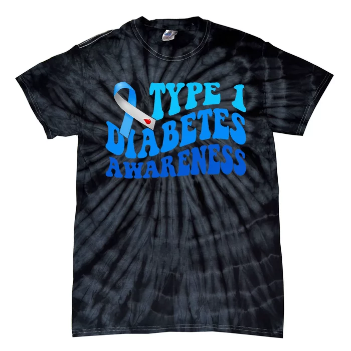 Diabetes Awareness Blue Ribbon T1D Warrior Tie-Dye T-Shirt