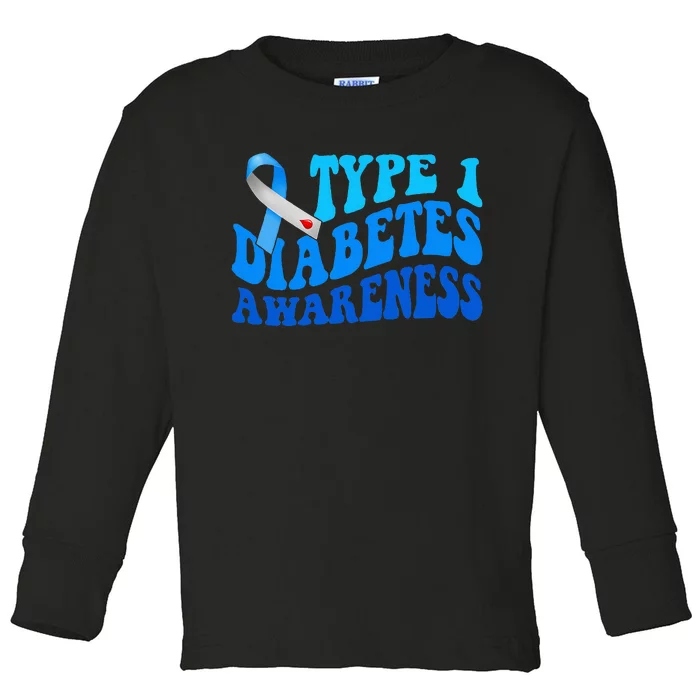 Diabetes Awareness Blue Ribbon T1D Warrior Toddler Long Sleeve Shirt