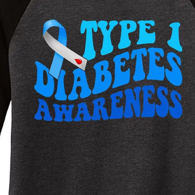 Diabetes Awareness Blue Ribbon T1D Warrior Women's Tri-Blend 3/4-Sleeve Raglan Shirt