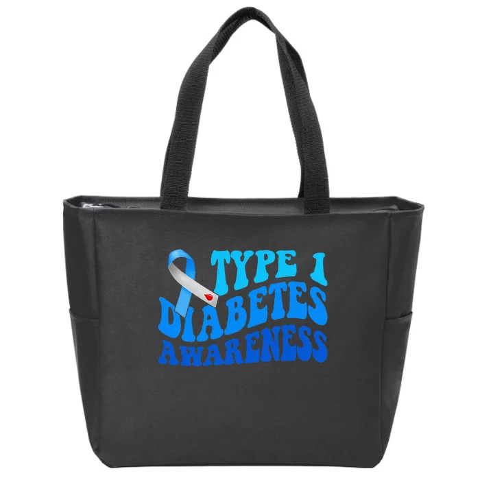 Diabetes Awareness Blue Ribbon T1D Warrior Zip Tote Bag