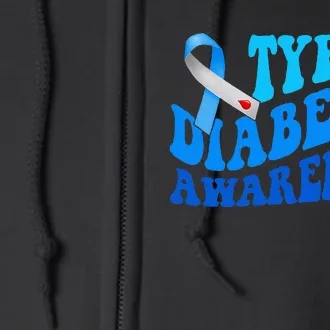 Diabetes Awareness Blue Ribbon T1D Warrior Full Zip Hoodie