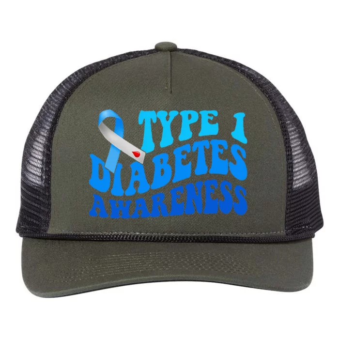 Diabetes Awareness Blue Ribbon T1D Warrior Retro Rope Trucker Hat Cap